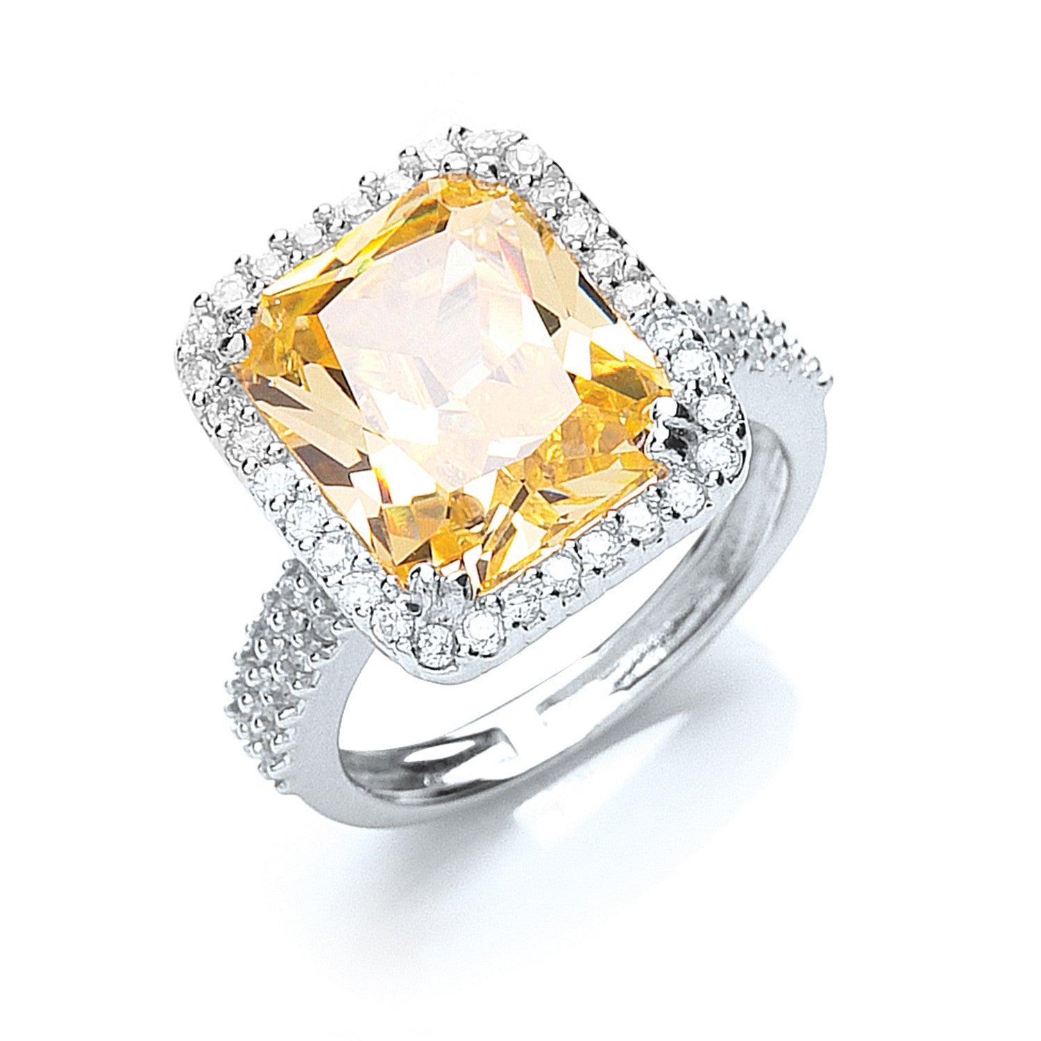 Silver Yellow & White Princess Cut Cubic Zirconia Ring - Silver