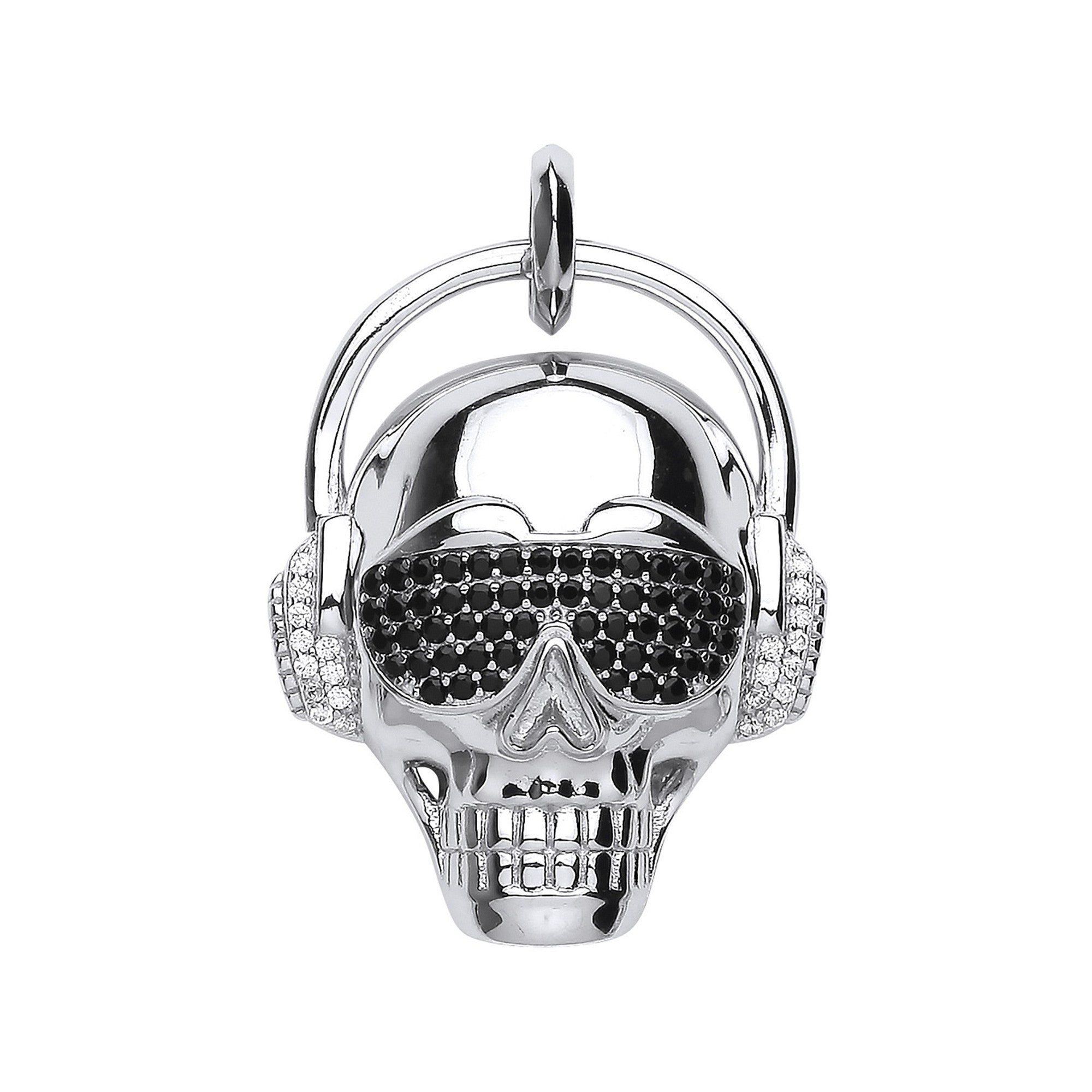 Silver Skull with Headphones Pendant - Silver