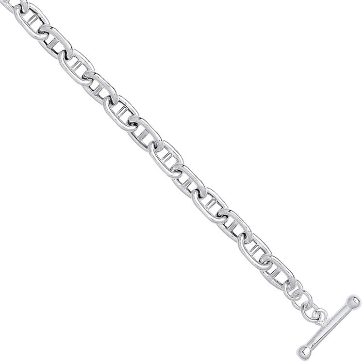 Silver 6mm Anchor chain T-Bar Ladies Bracelet - Silver