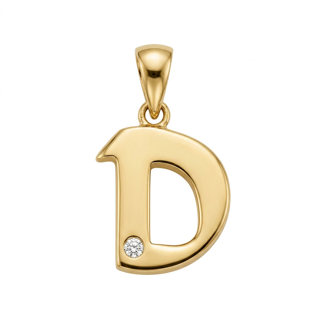 9ct Yellow Gold 0.01ct Diamond D Initial