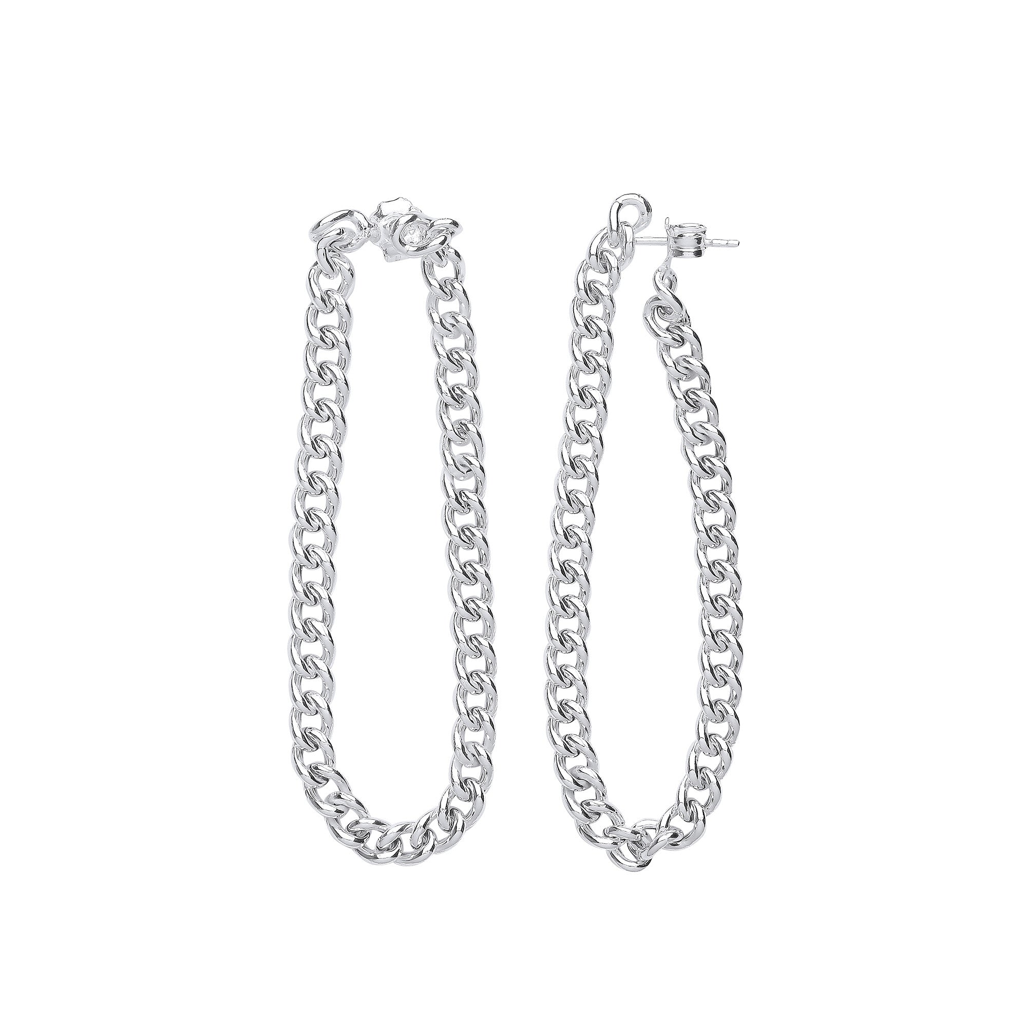 Silver Curb Chain Drop Ear Cuff - Silver