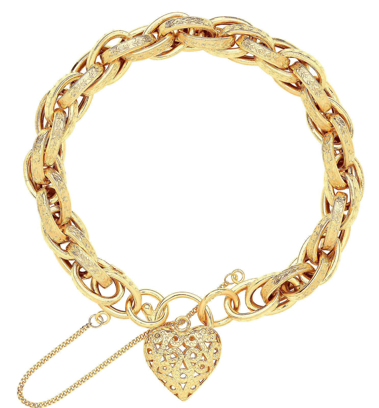 Yellow Gold Prince of Wales Heart Padlock Bracelet - 9ct Gold