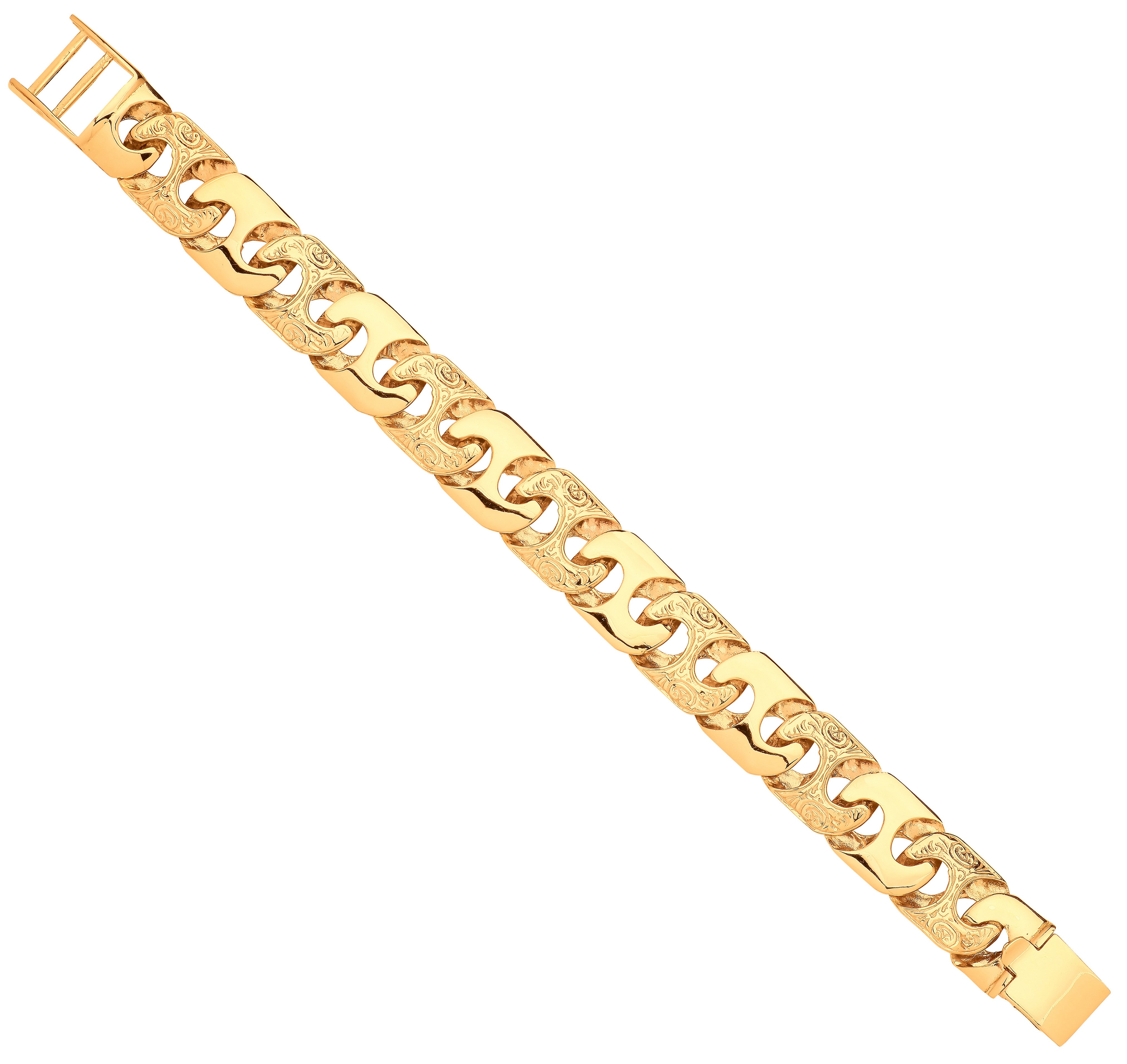 Yellow Gold 16mm Plain & Engraved Anchor Large Link Gents Bracelet - 9ct Gold