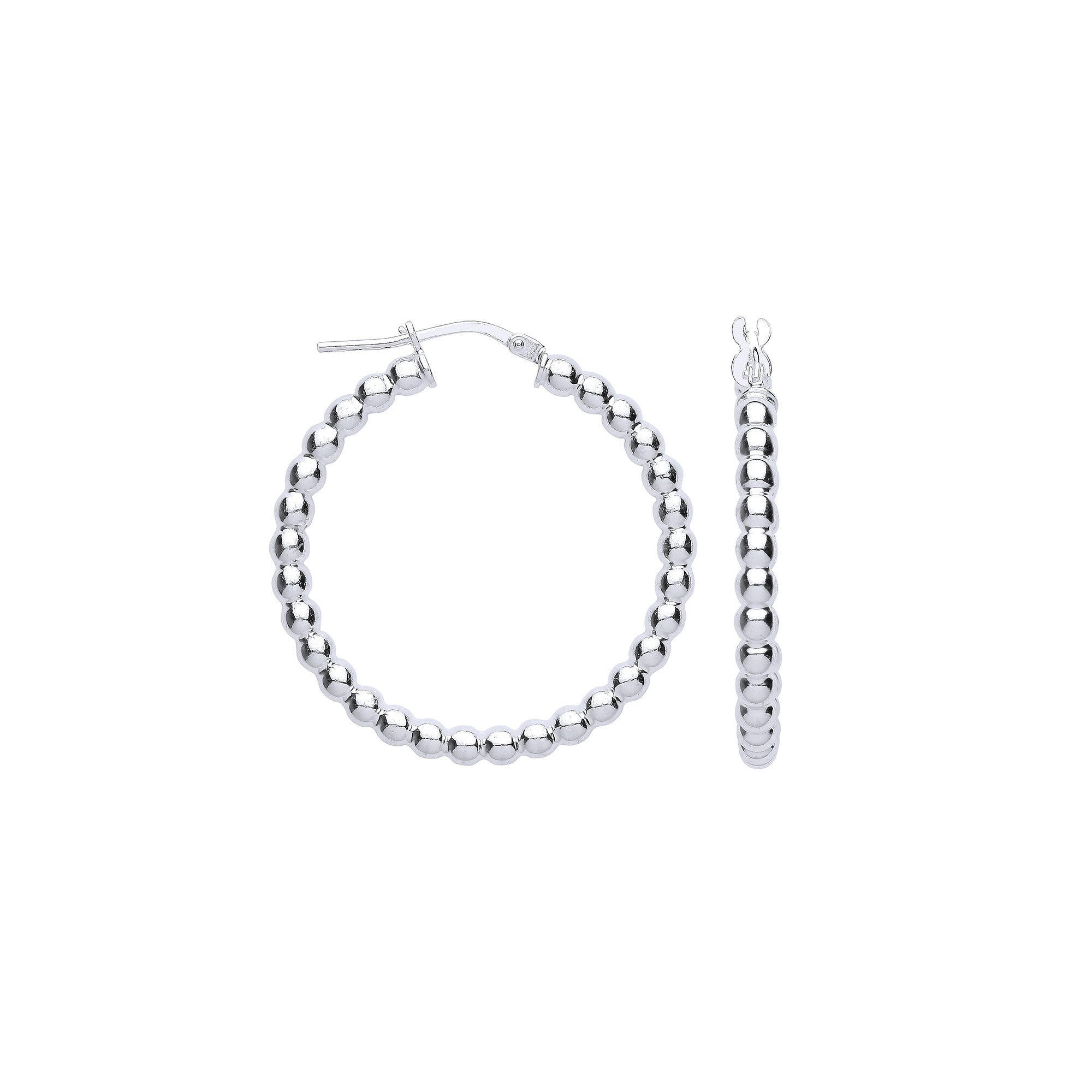Silver Bead 31mm Hoop Earrings - Silver