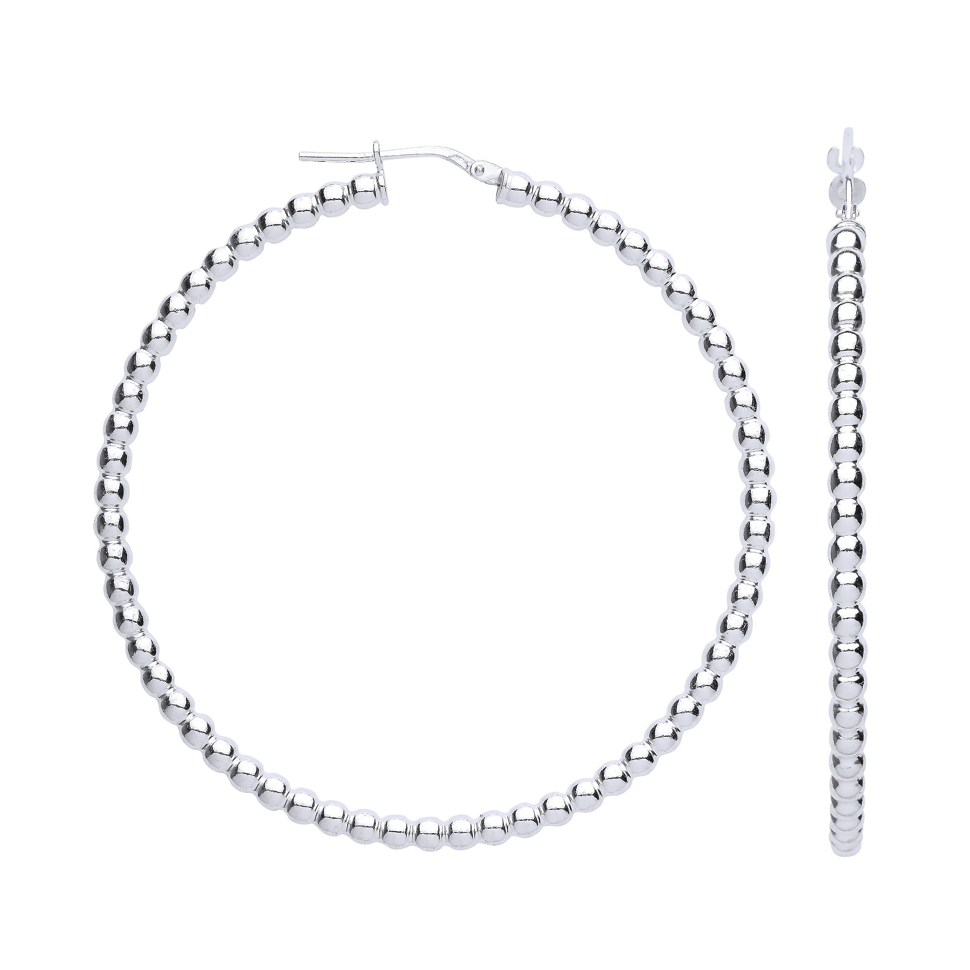 Silver Bead 56mm Hoop Earrings - Silver