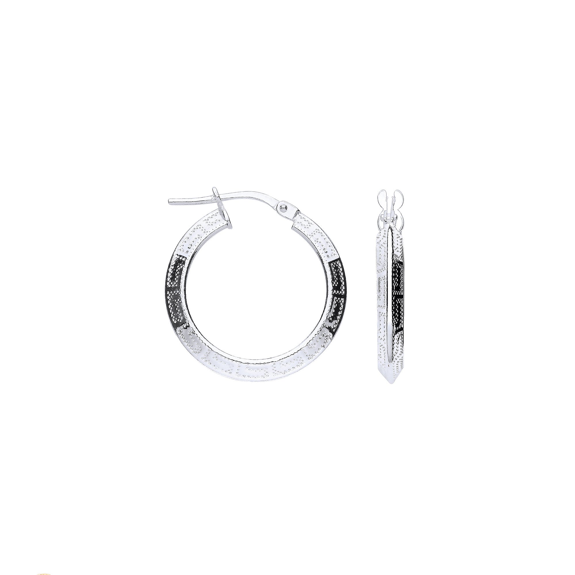 Silver Greek Key 20mm Hoop Hollow Earrings - Silver