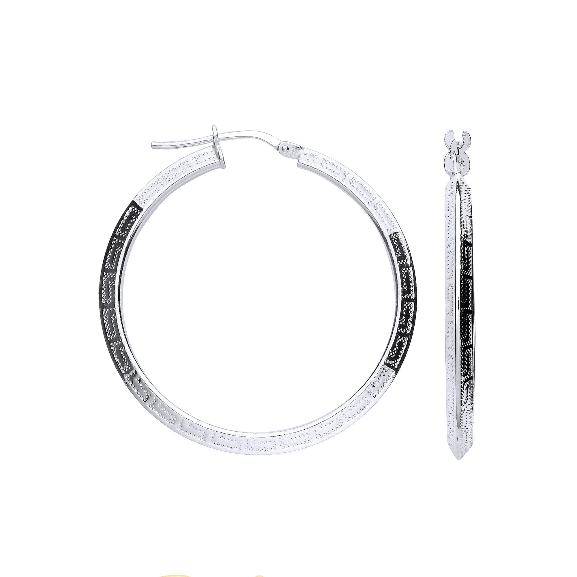 Silver Greek Key 35mm Hoop Hollow Earrings - Silver