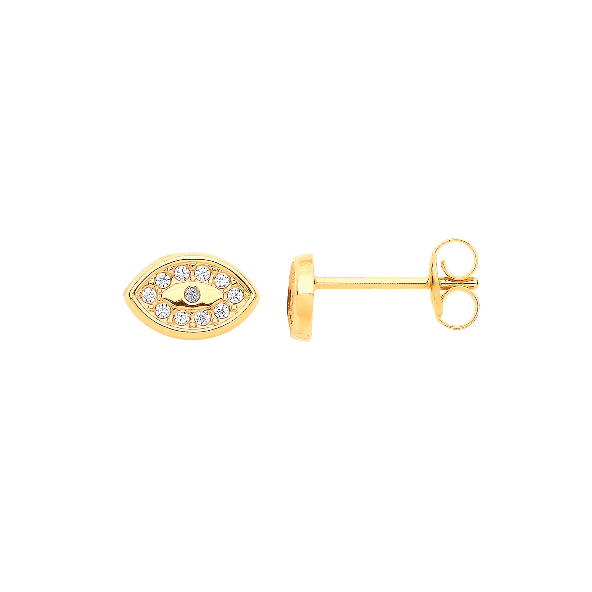 9ct Yellow Gold Evil Eye Cubic Zirconia Studs - 9ct Gold
