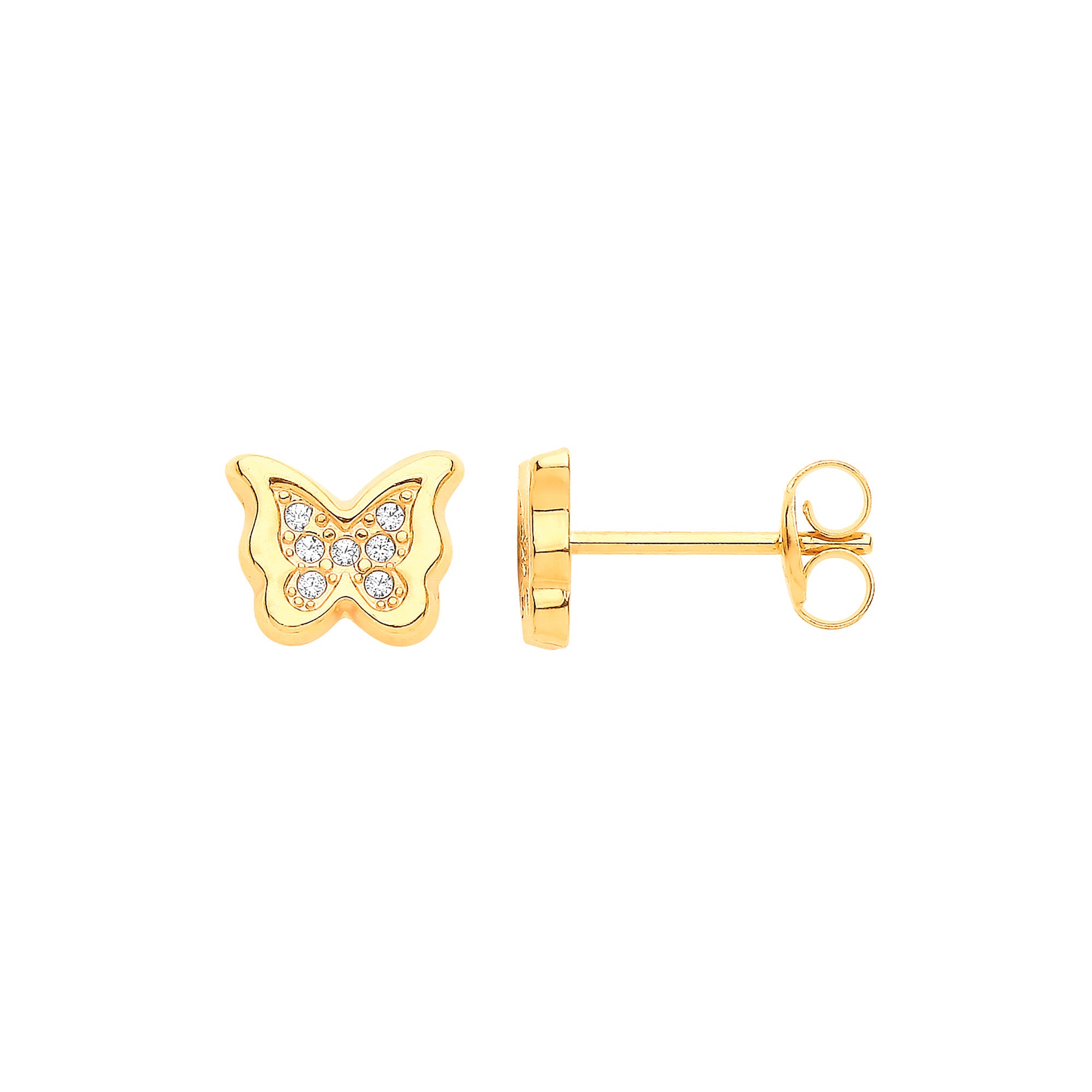 9ct Yellow Gold Cubic Zirconia Butterfly Studs - 9ct Gold