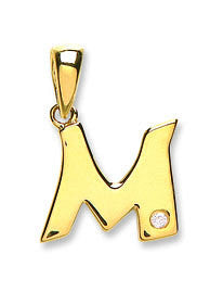9ct Yellow Gold 0.01ct Diamond M Initial - 9ct Gold