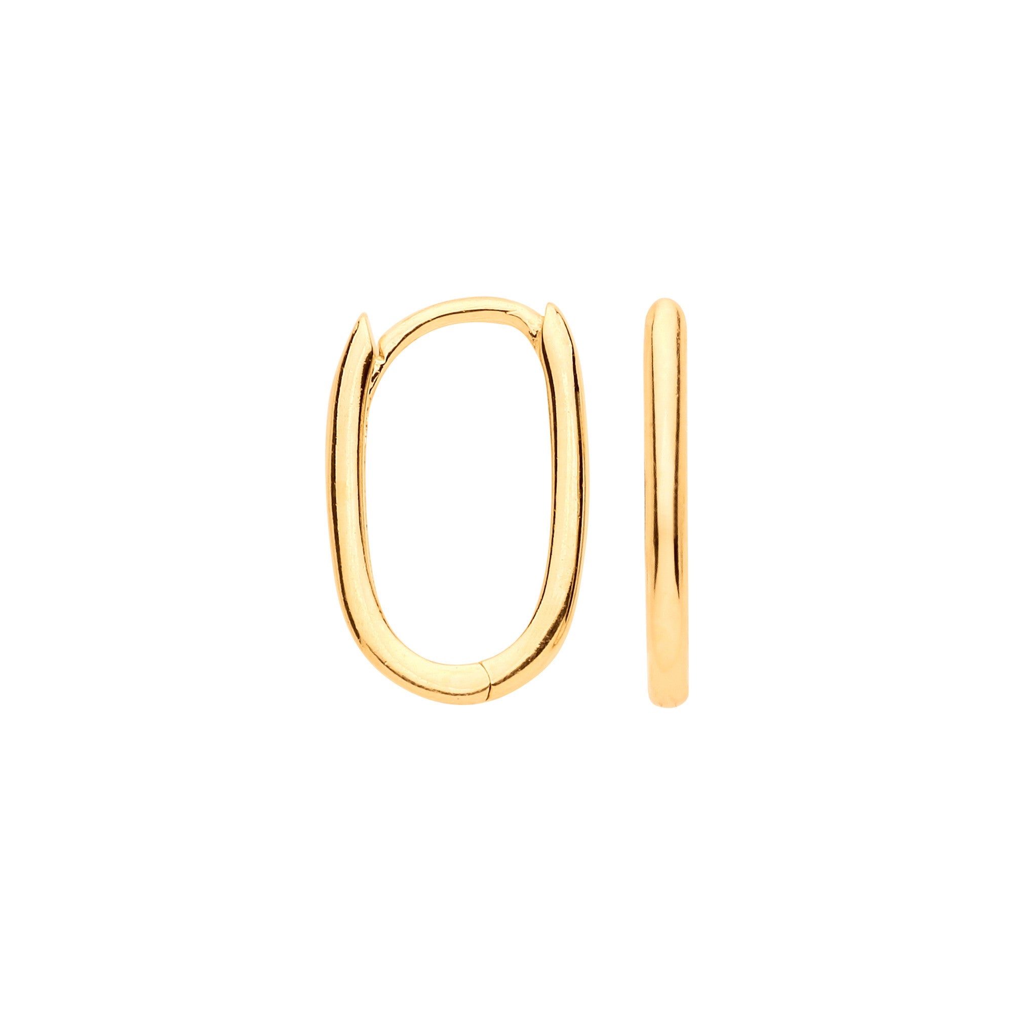 Yellow Gold Plain Hinged Oval Hoop Huggies - 9ct Gold