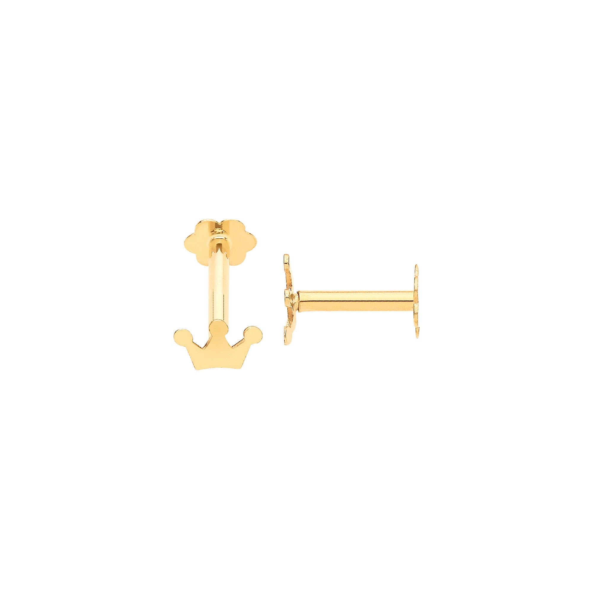 Yellow Gold Crown Screw Ear Cartilage Stud - 9ct Gold