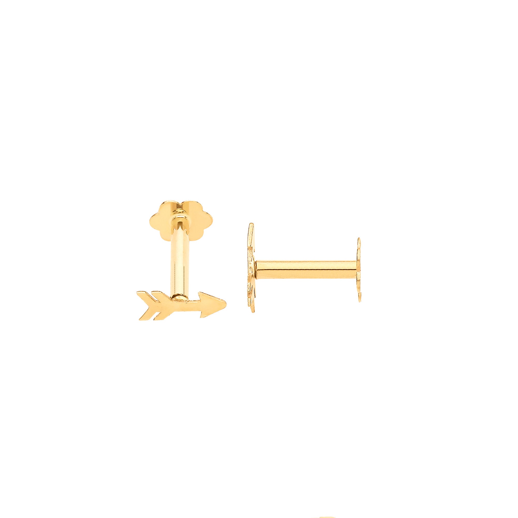 Yellow Gold Arrow Screw Ear Cartilage Stud - 9ct Gold