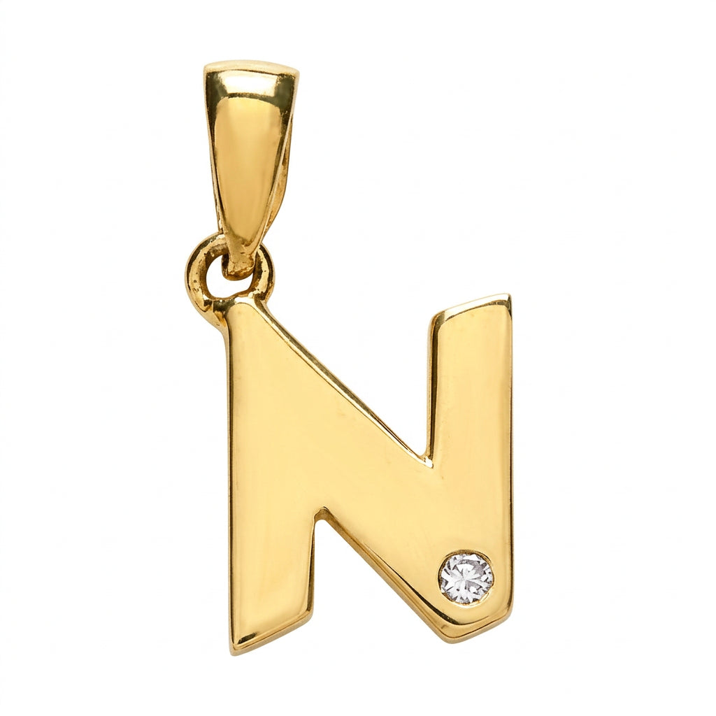 9ct Yellow Gold 0.01ct Diamond N Initial