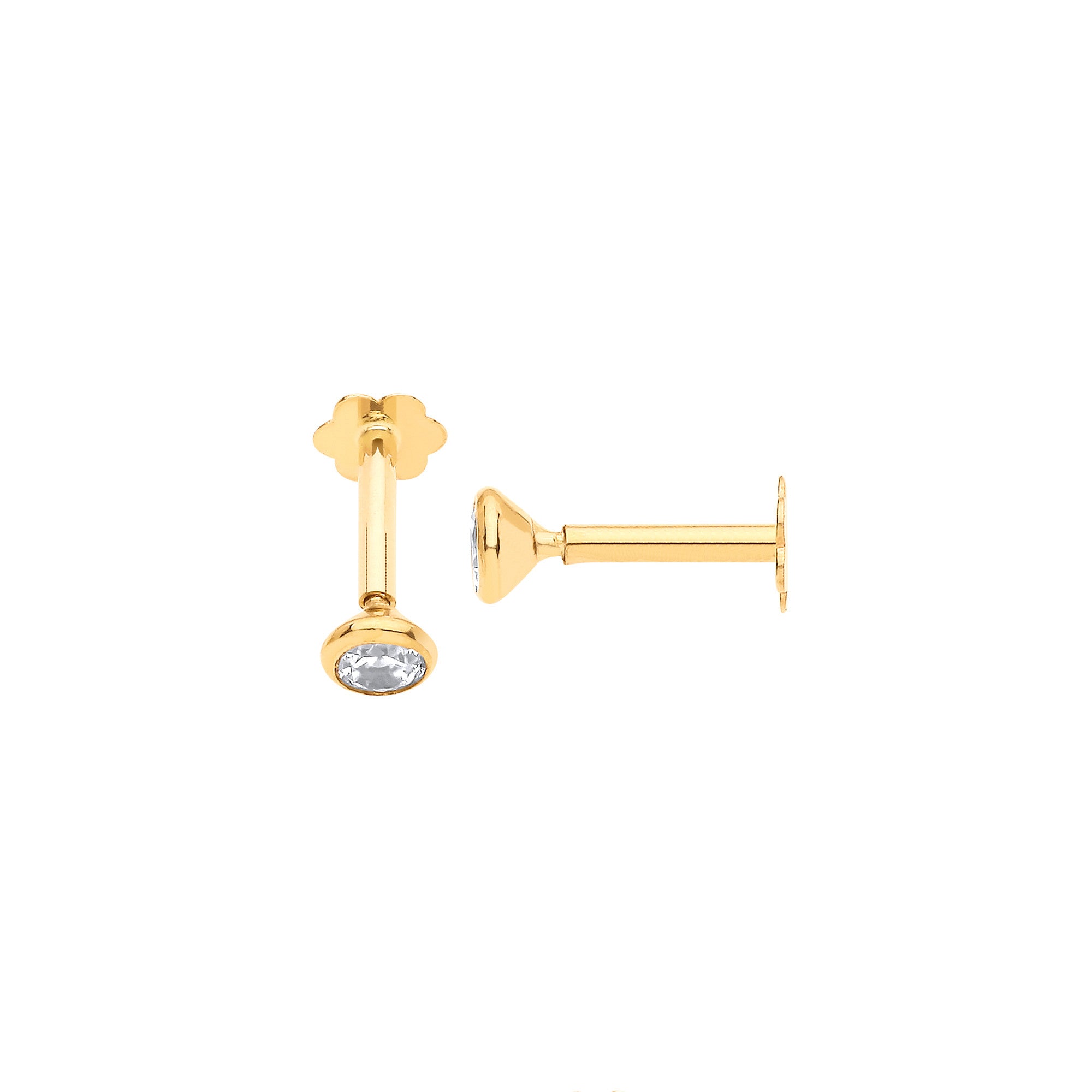 Yellow Gold Rd Brilliant Cubic Zirconia Ear Cartilage Stud - 9ct Gold