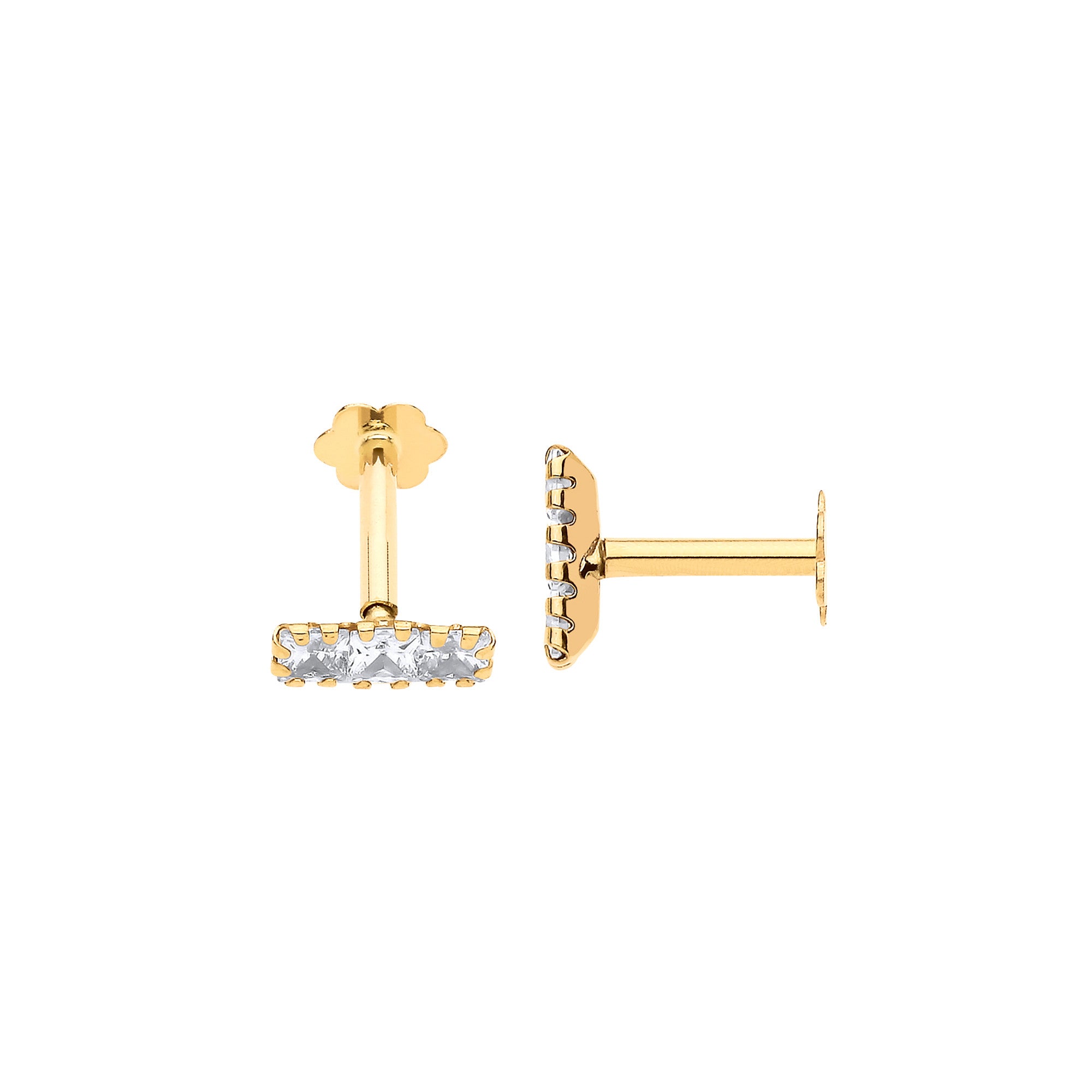 Yellow Gold P/C Trilogy Cubic Zirconias Ear Cartilage Stud - 9ct Gold