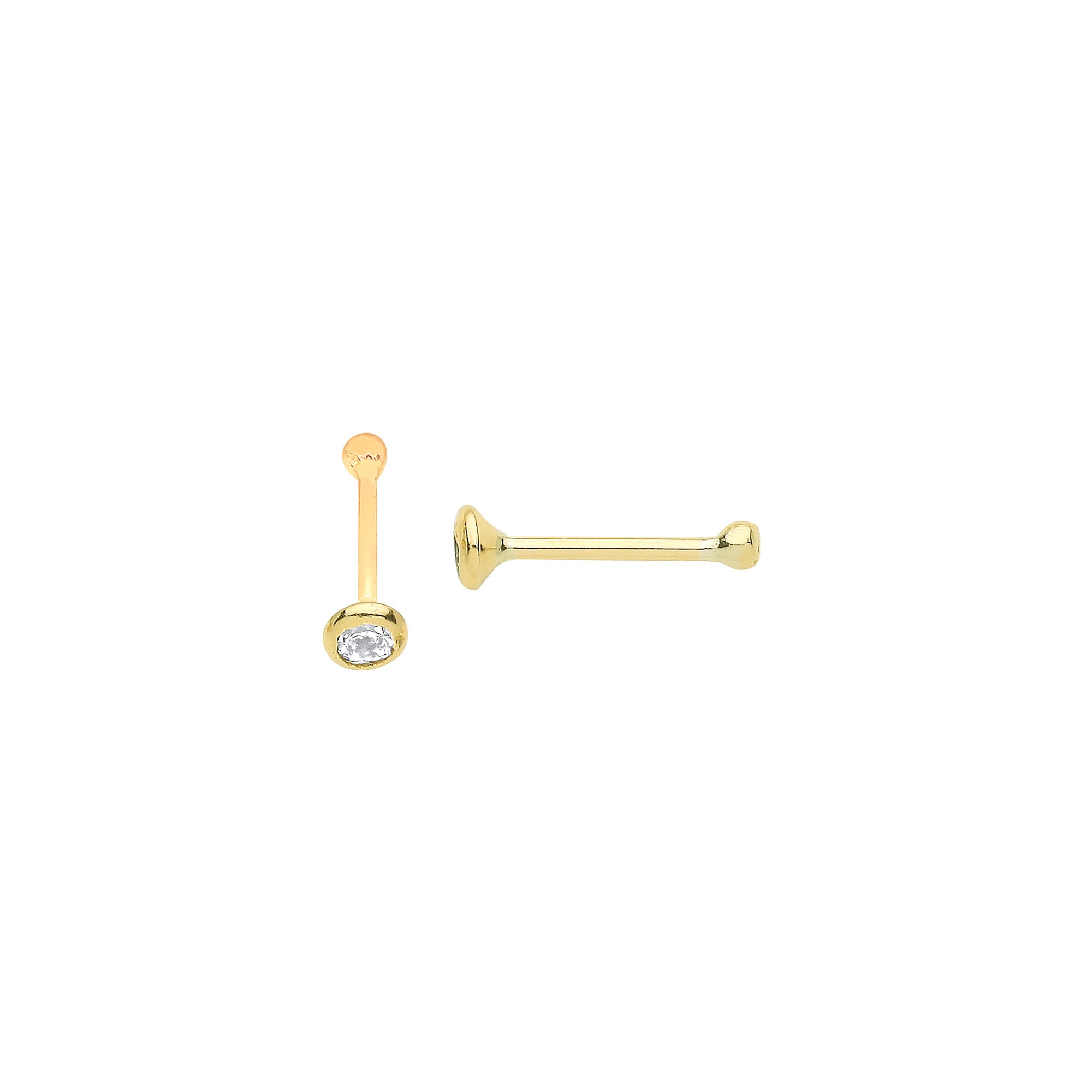 9ct Yellow Gold Round Cubic Zirconia Nose Pin Stud - 9ct Gold