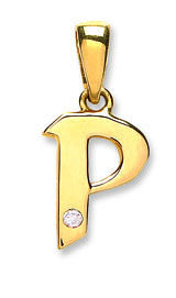 9ct Yellow Gold 0.01ct Diamond P Initial - 9ct Gold
