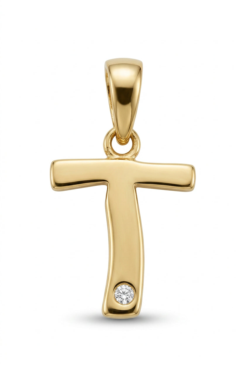 9ct Yellow Gold 0.01ct Diamond T Initial