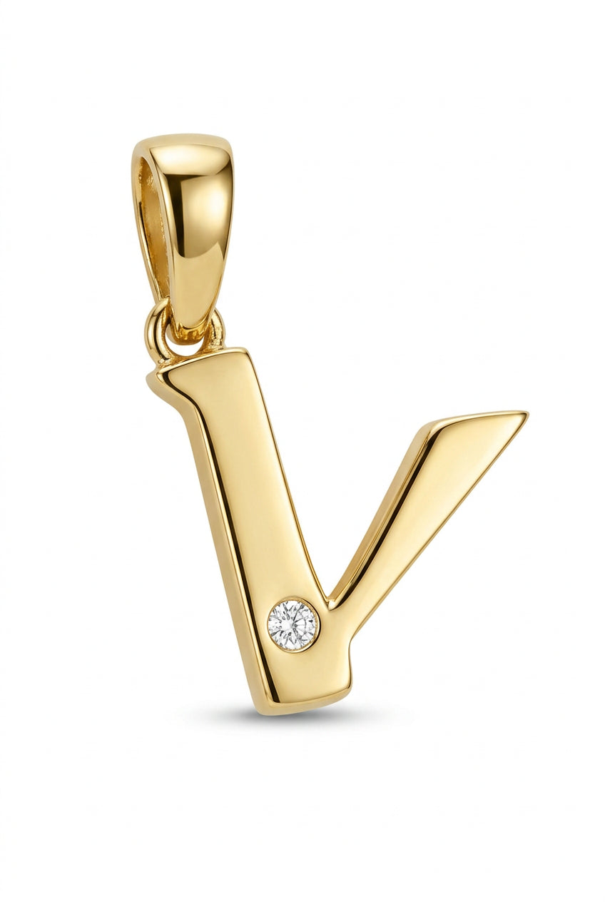 9ct Yellow Gold 0.01ct Diamond V Initial