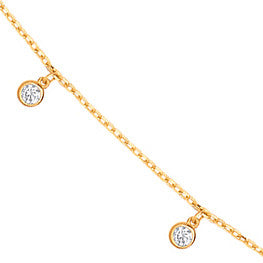 Yellow Gold Dangling Cubic Zirconias Diamond by the Yard 17"Necklace/07" Bracelet - 9ct Gold