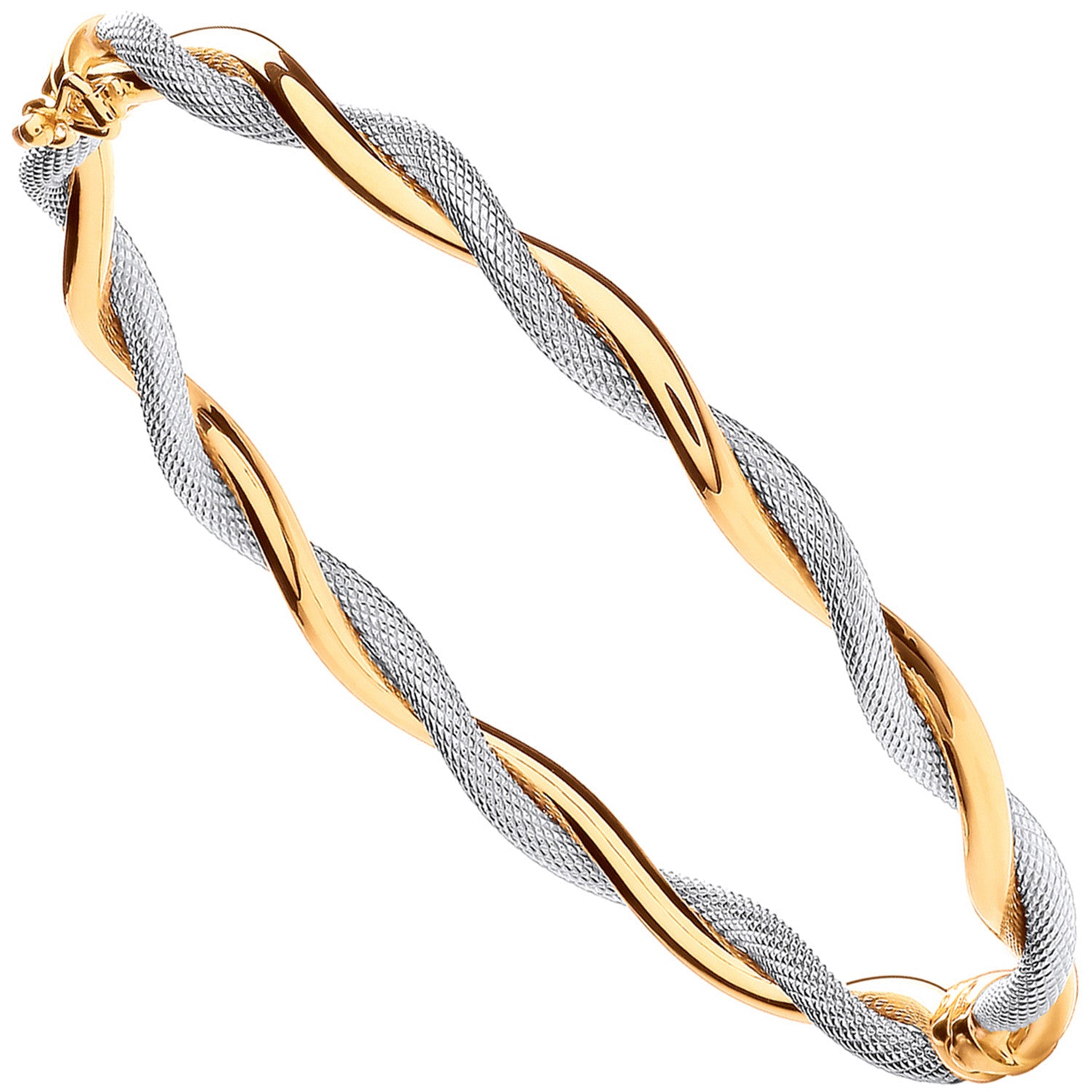 Yellow&White Gold Twist Hollow Oval Bangle - 9ct Gold