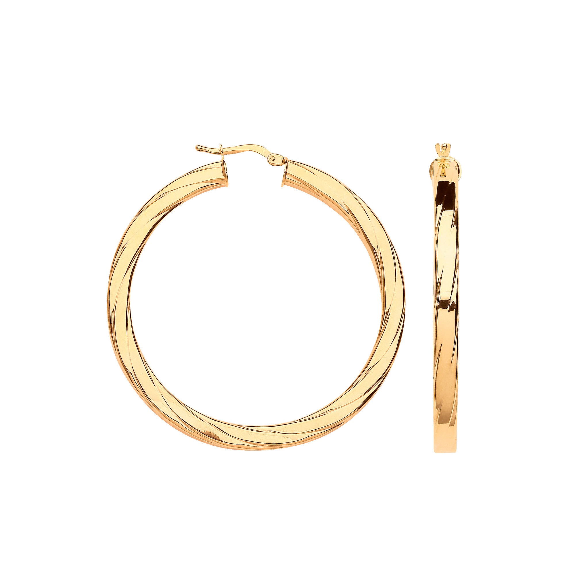 Yellow Gold 48mm Square Tube Ribbed Hoop Earrings - 9ct Gold