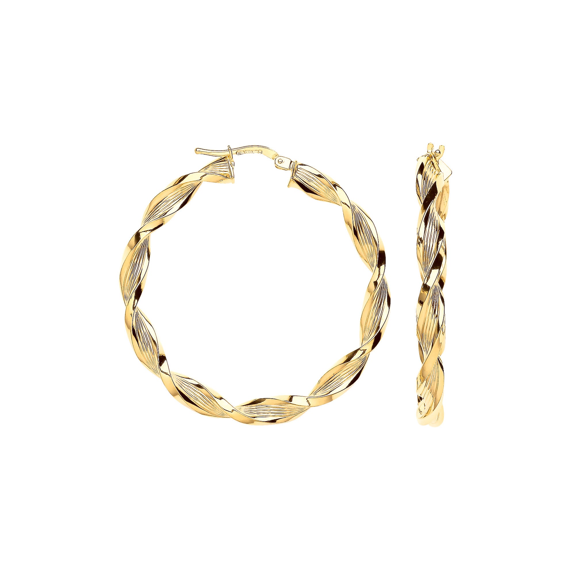 Yellow Gold 39mm Ribbed Twist Hoop Earrings - 9ct Gold