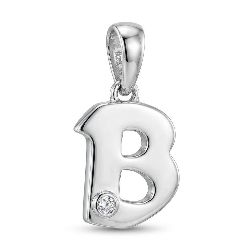 9ct White Gold 0.01ct Diamond B Initial