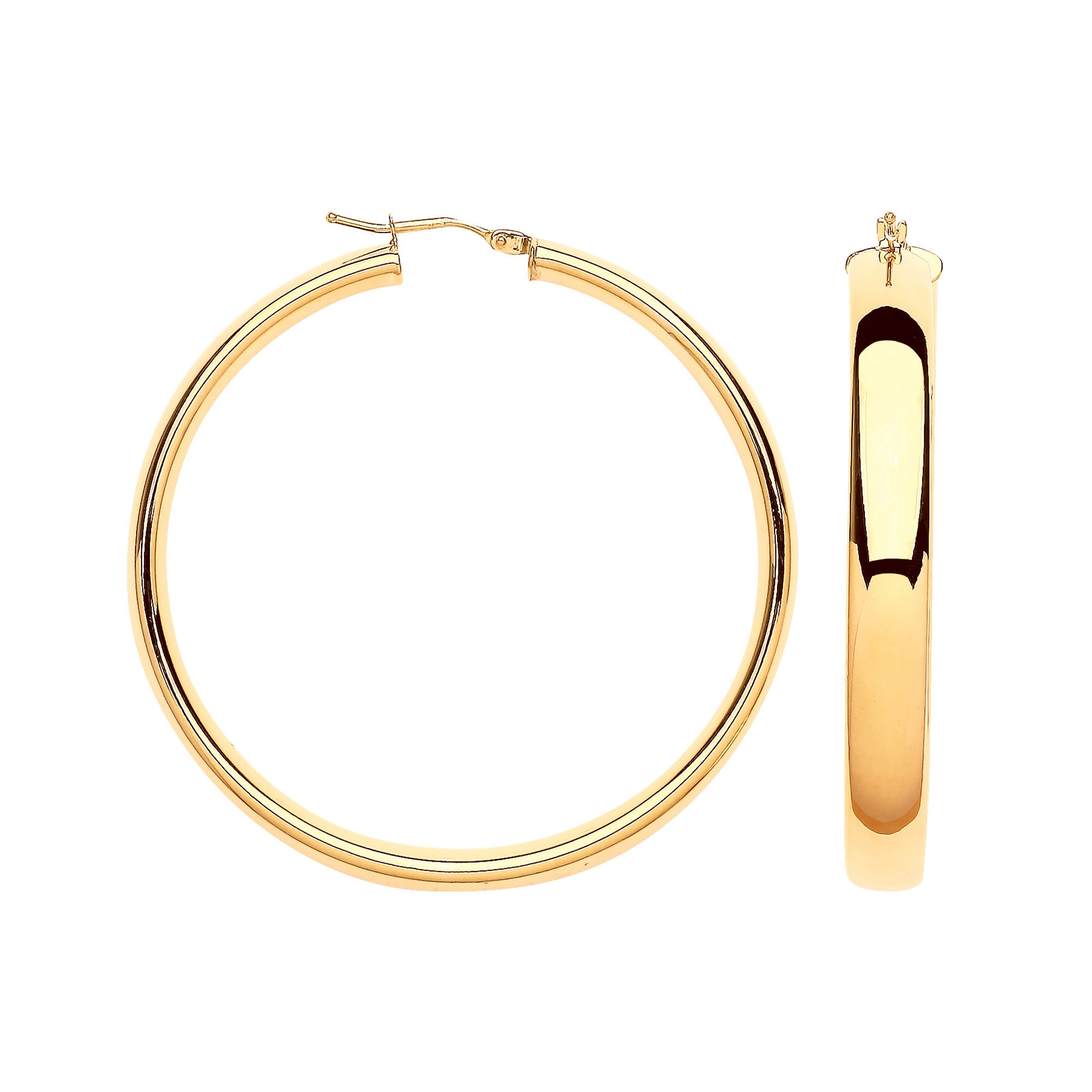 Yellow Gold 46mm Court Shape Tube Hoop Earrings - 9ct Gold