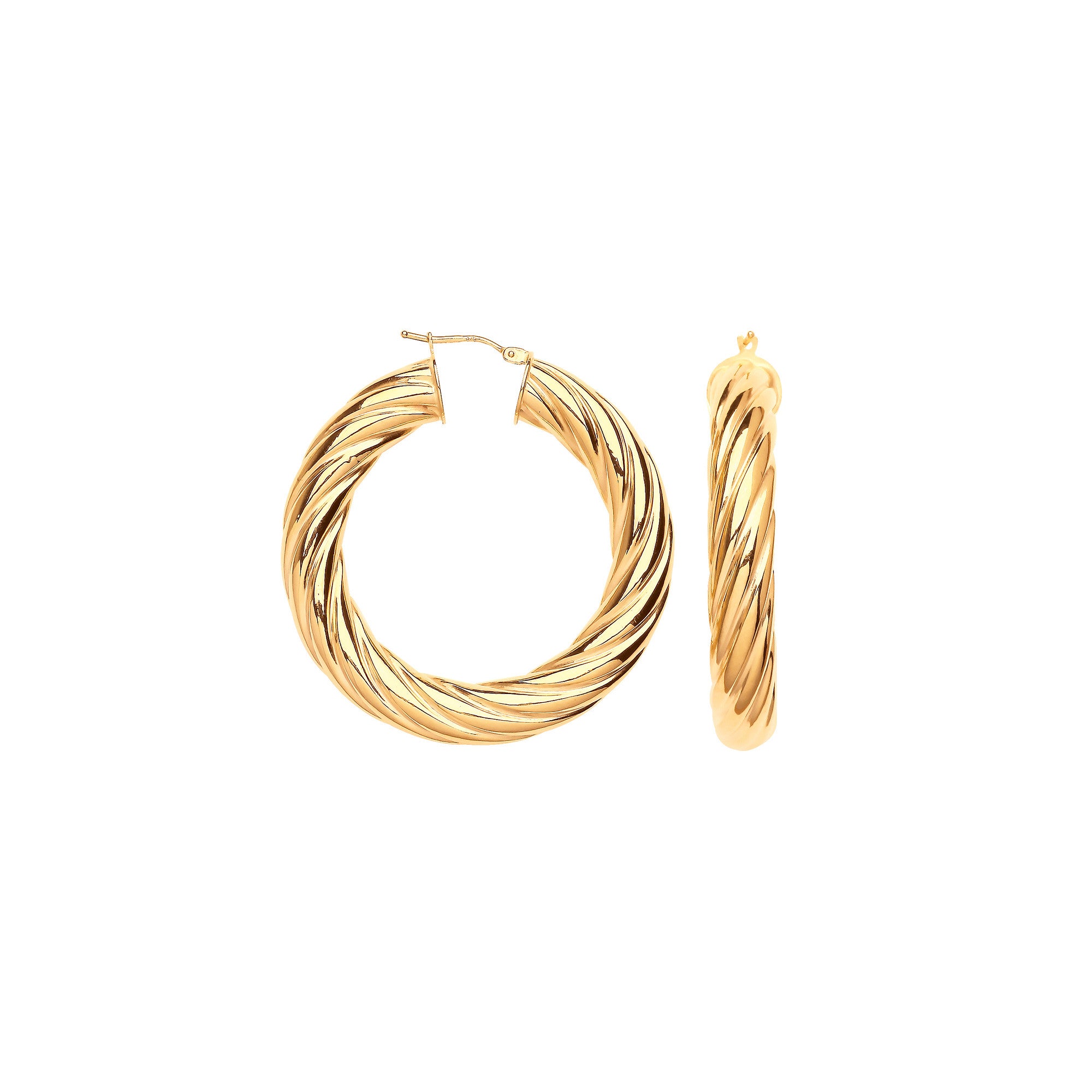 Yellow Gold 43mm Chunky Twist Hoop Earrings - 9ct Gold