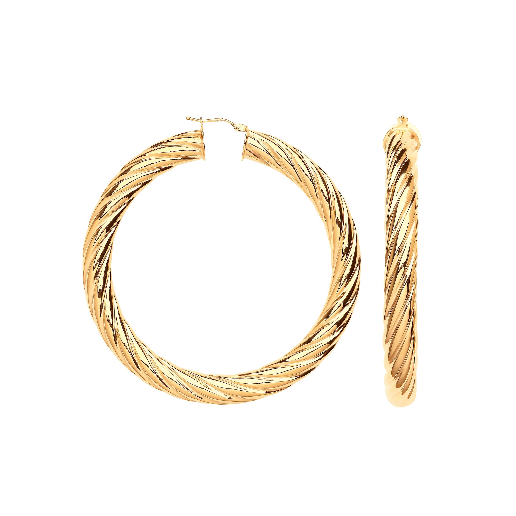 Yellow Gold 65mm Chunky Twist Hoop Earrings - 9ct Gold