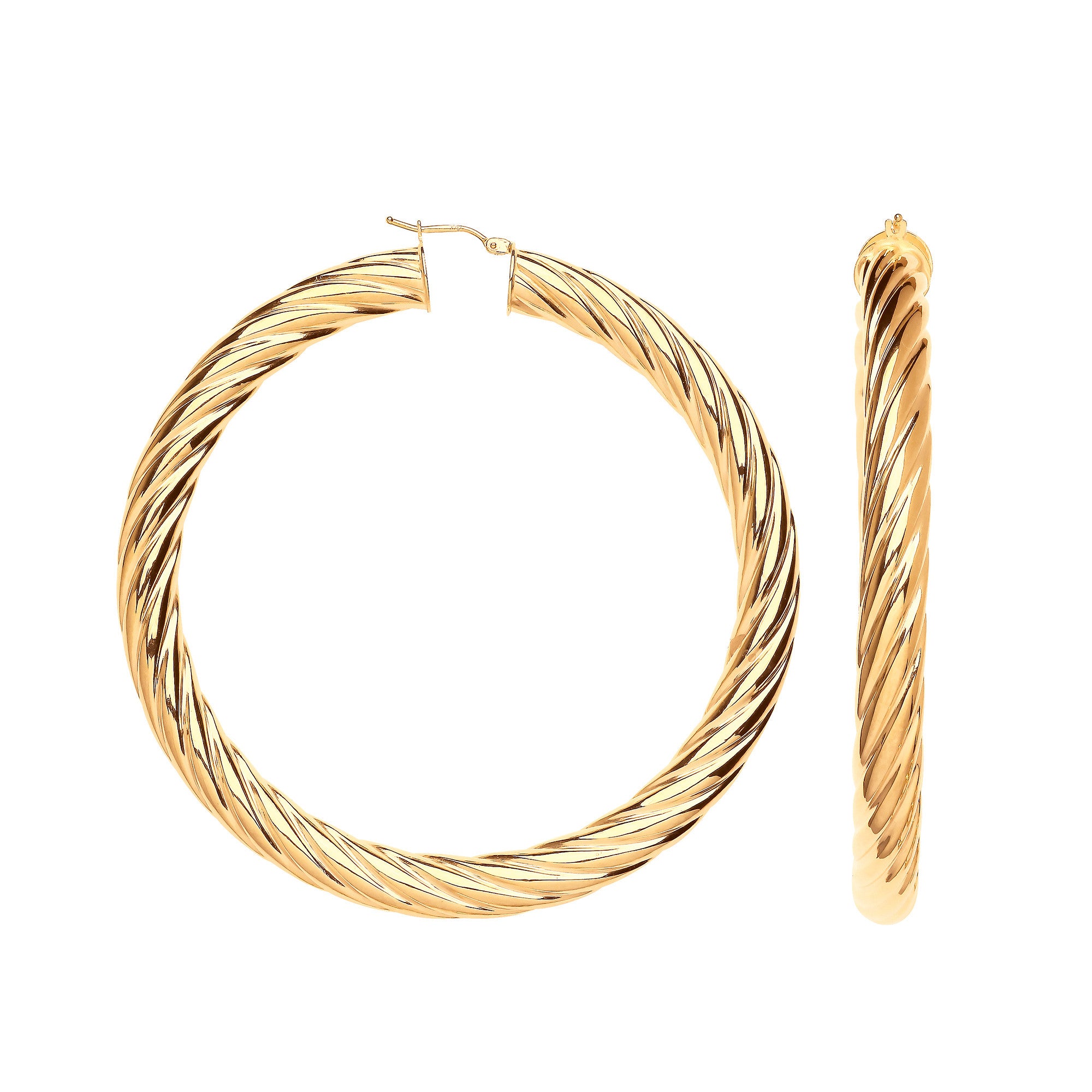Yellow Gold 75mm Chunky Twist Hoop Earrings - 9ct Gold