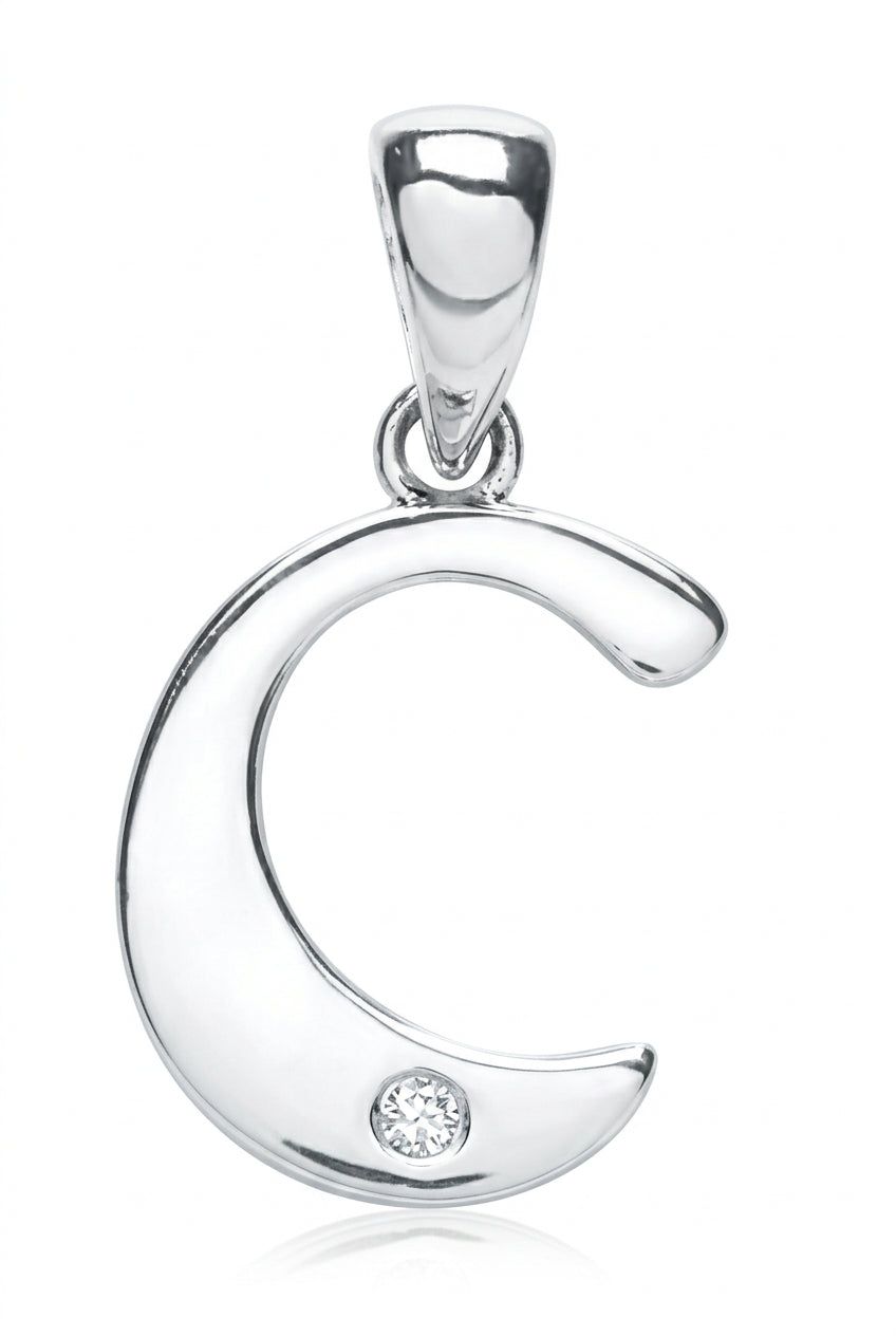 9ct White Gold 0.01ct Diamond C Initial
