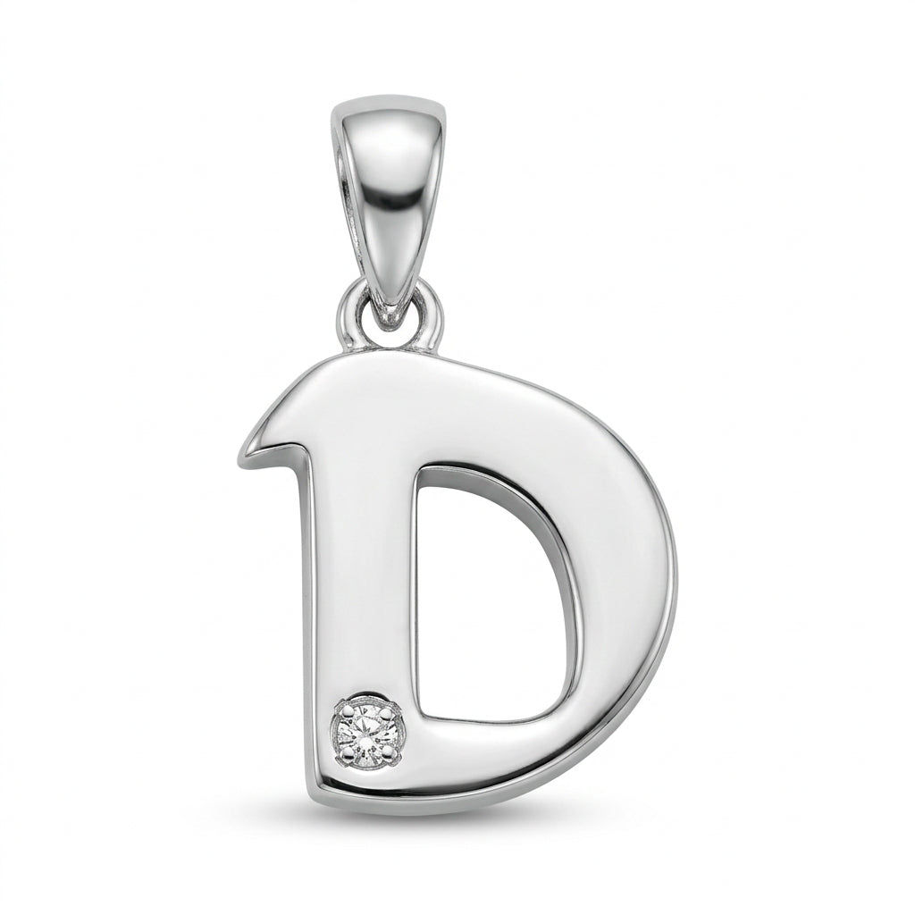 9ct White Gold 0.01ct Diamond D Initial