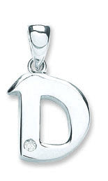 9ct White Gold 0.01ct Diamond D Initial - 9ct Gold