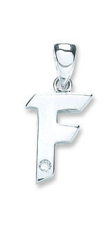 9ct White Gold 0.01ct Diamond F Initial - 9ct Gold