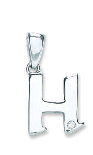 9ct White Gold 0.01ct Diamond H Initial - 9ct Gold