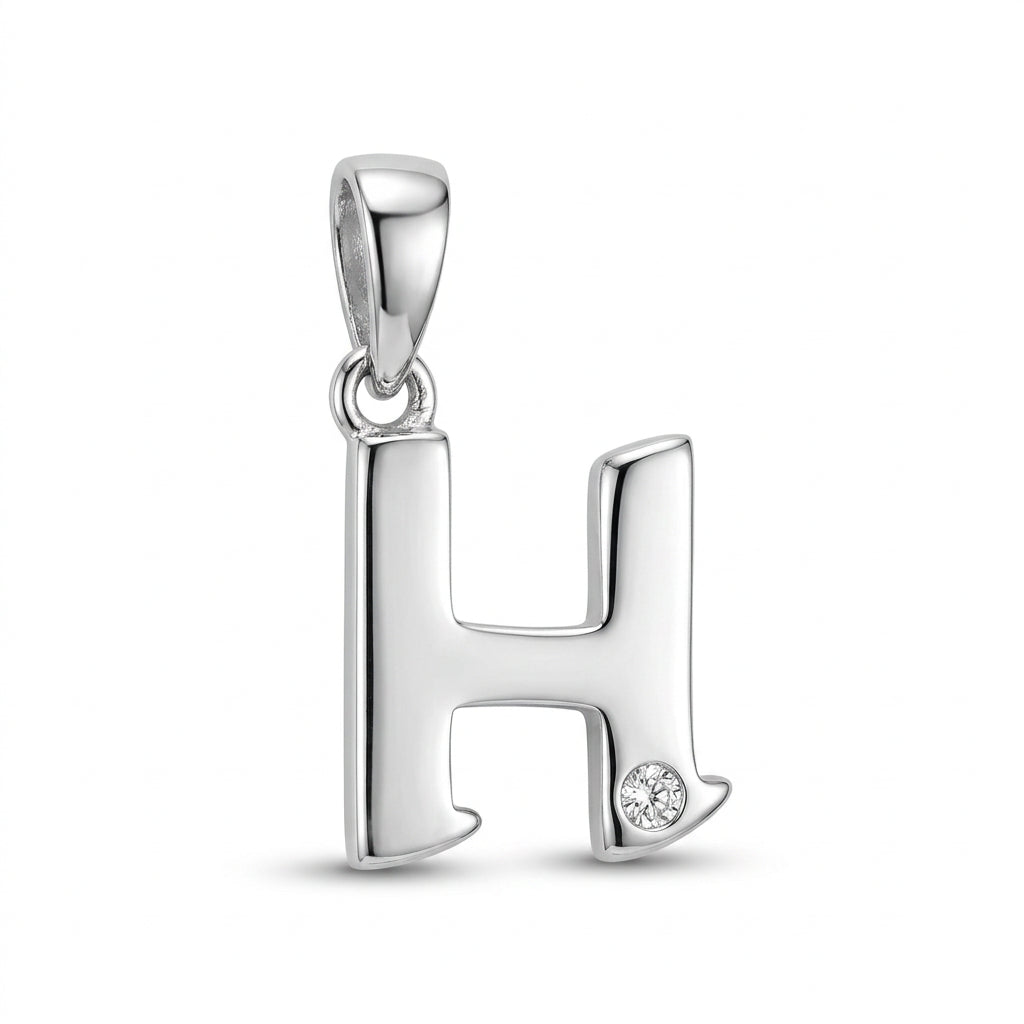 9ct White Gold 0.01ct Diamond H Initial