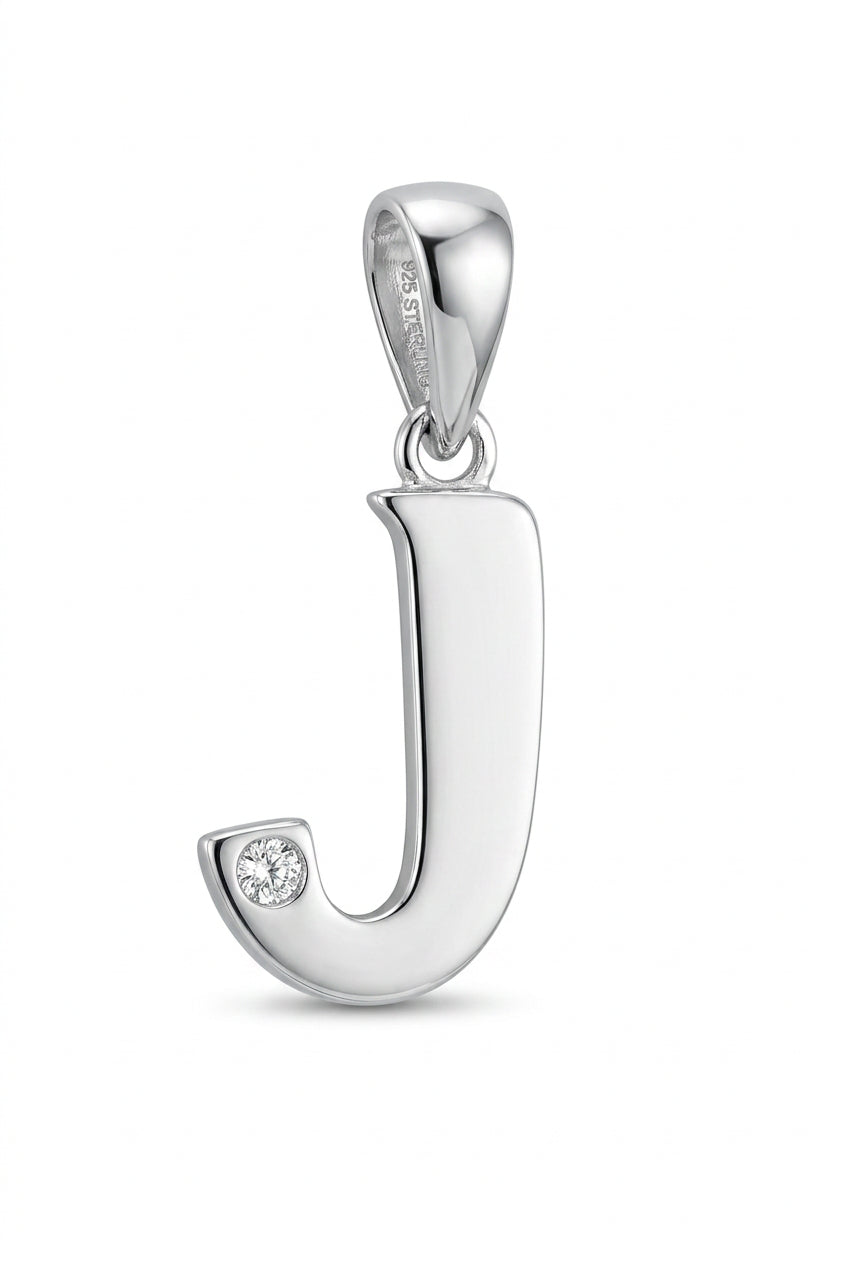 9ct White Gold 0.01ct Diamond J Initial