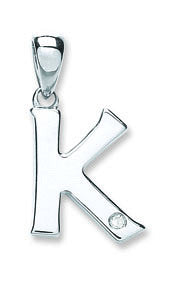 9ct White Gold 0.01ct Diamond K Initial - 9ct Gold