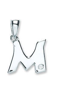 9ct White Gold 0.01ct Diamond M Initial - 9ct Gold