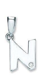 9ct White Gold 0.01ct Diamond N Initial - 9ct Gold