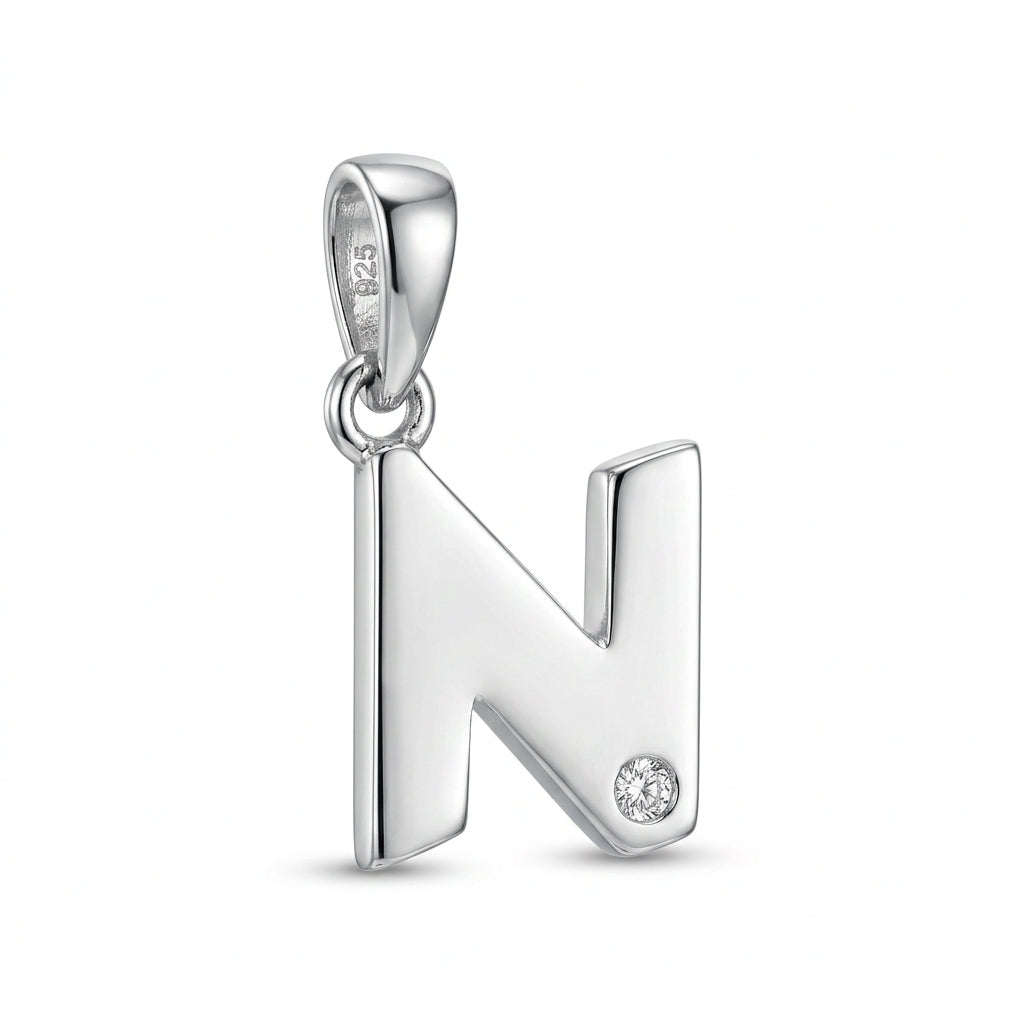 9ct White Gold 0.01ct Diamond N Initial