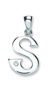 9ct White Gold 0.01ct Diamond S Initial - 9ct Gold