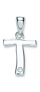 9ct White Gold 0.01ct Diamond T Initial - 9ct Gold
