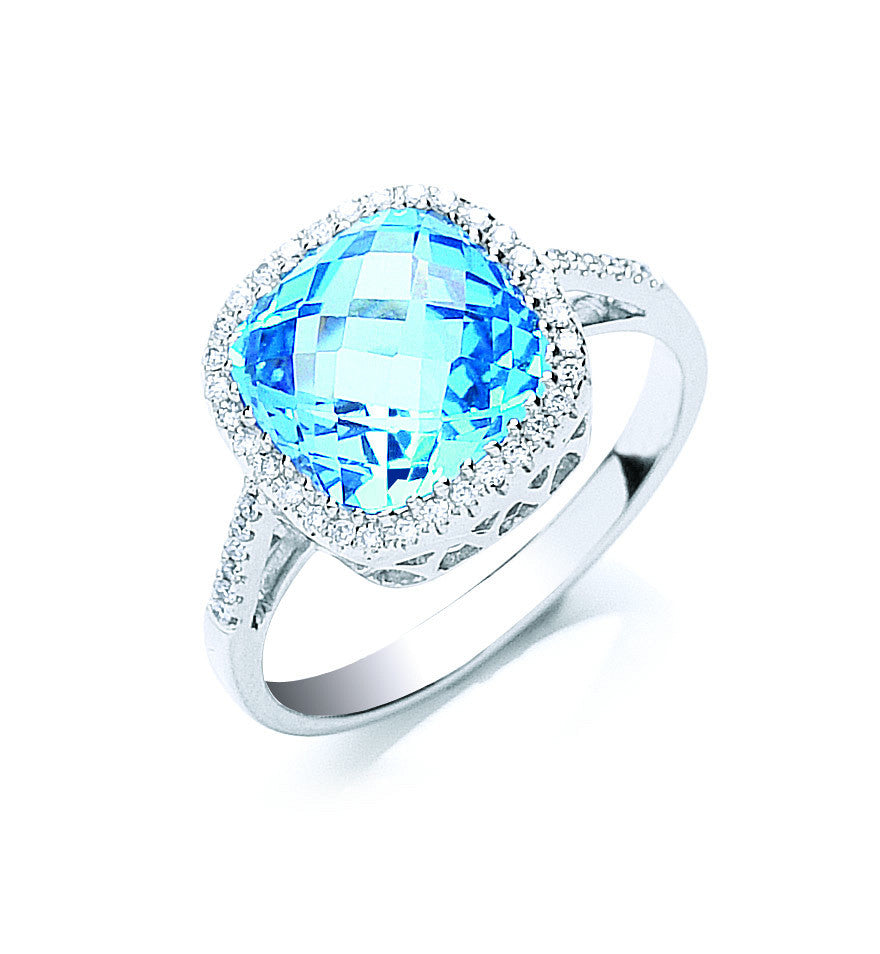 9ct White Gold 0.15ct Diamond & 2.50ct Blue Topaz Ring - 9ct Gold
