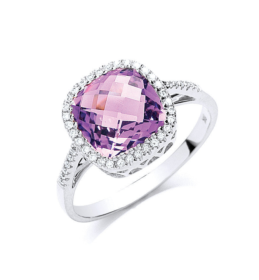 9ct White Gold 0.15ct Diamond & 2.00ct Amethyst Ring - 9ct Gold