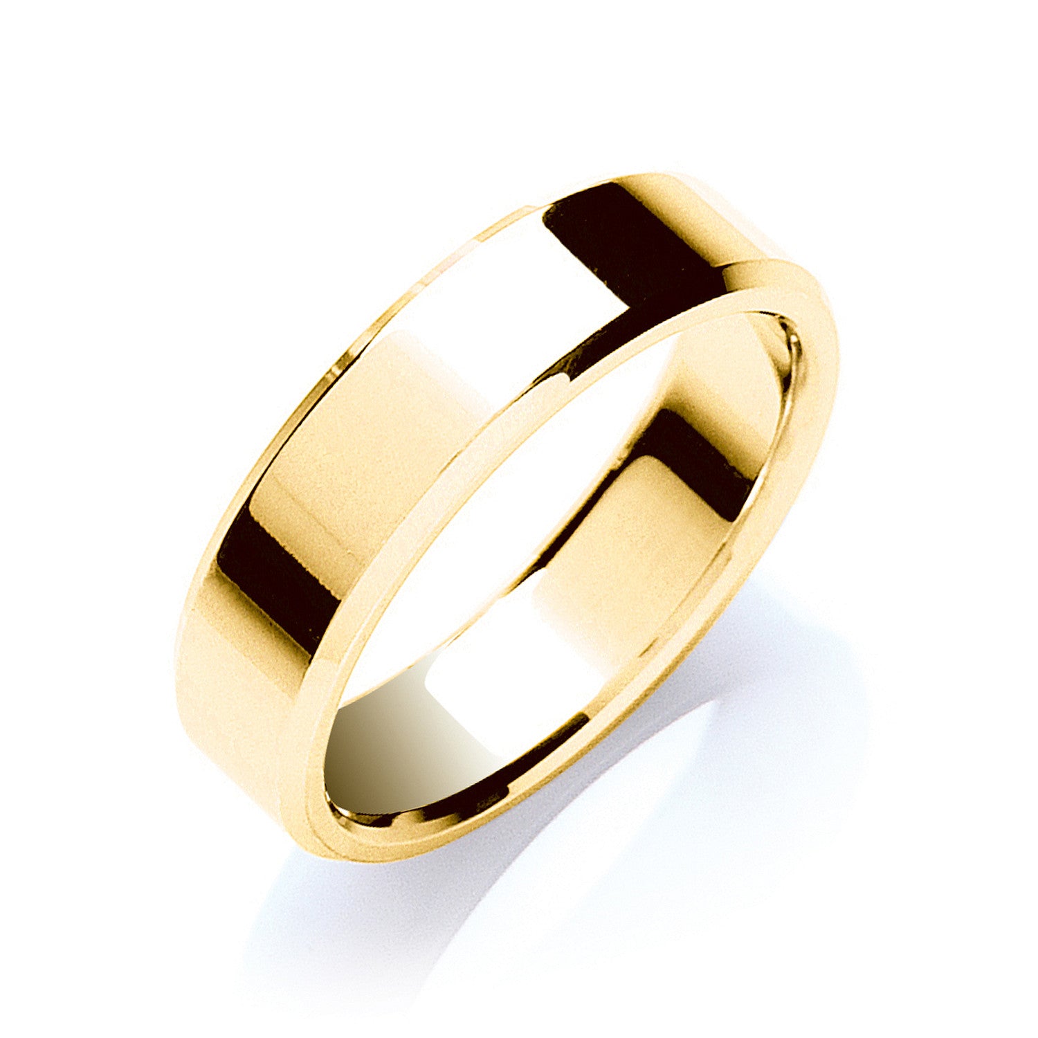 6mm Flat Court Bevelled Edge Wedding Band - 9ct Gold