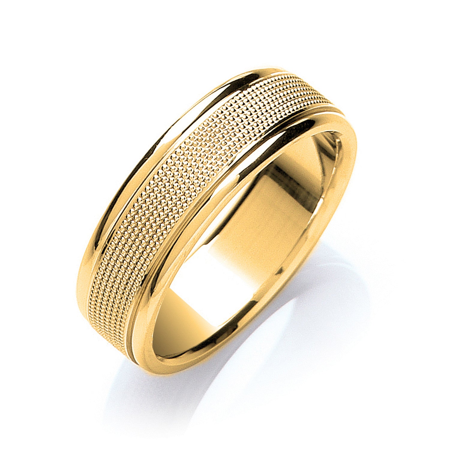7mm Flat Court Mill Grain Centre Wedding Band - Platinum